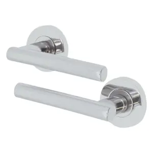 EAI - Chrome Door Handles Round T-Bar Lever On Round Rose Olvera Range - Polished Chrome