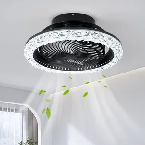 50cm Dimmable Crystal Caged Flush Mount Ceiling Fan with LED Lights and Remote Control