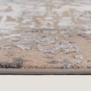 Neutral Beige Distressed Abstract Metallic Geometric Living Runner Rug 70x240cm