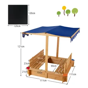 Costway Kids Wooden Sandbox with Canopy Kids Play Station with 2 Benches