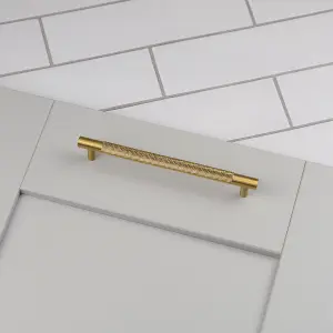 160mm Satin Brass Knurled Cupboard Handle Textured Gold Cabinet Door Drawer Pull Wardrobe Furniture Replacement Upcycle