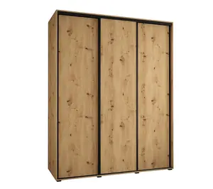 Rustic Oak Artisan Sliding Wardrobe H2050mm W1900mm D600mm with Customisable Black Steel Handles