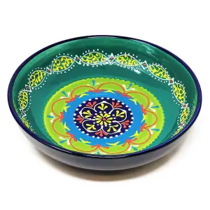 Classic Spanish Hand Painted Pattern Kitchen Dining Large Food Bowl 30cm Blue/Green