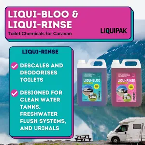 Liquipak Liqui-Bloo & Rinse Caravan Toilet Chemicals, Formaldehyde Free, Pink & Blue 2x5L