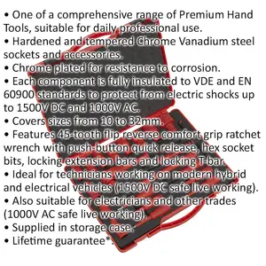 20pc VDE Insulated Socket & Ratchet Handle Set -1/2" Square Drive 6 Point Metric