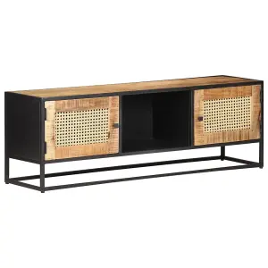 Berkfield TV Cabinet 120x30x40 cm Rough Mango Wood and Natural Cane