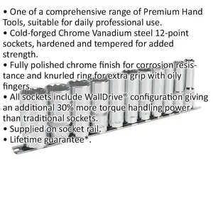 11 PACK - DEEP Socket Set - 3/8" Imperial Square Drive - 12 Point Sockets TORQUE