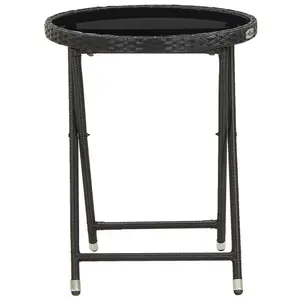 Berkfield Tea Table Black 60 cm Poly Rattan and Tempered Glass