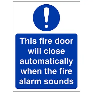 Door Close When Alarm Sounds Fire Sign - Adhesive Vinyl 100x150mm (x3)