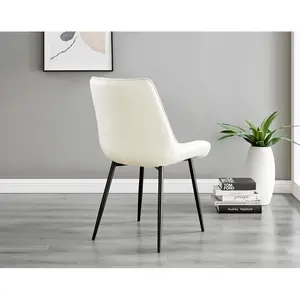 Palermo Velvet Modern Dining Chairs with Tapered Metal Legs & Quilted Diamond Stitching (Set of 2) Cream / Black