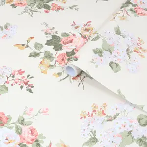 Laura Ashley Rosemore Pale sable Floral Smooth Wallpaper Sample