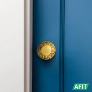 AFIT Beehive Door Knob Set Polished Brass - 2 Pairs of Reeded Mortice Knobs (55mm), Latch (76mm) & Hinges (76mm) for Internal Door