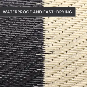 Large Garden Outdoor Rug For Patio, Black & Cream Grid Waterproof Garden Rug 180 x 270cm