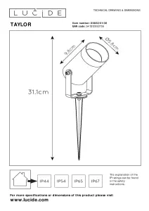 Lucide Taylor Modern Spike Garden Spotlight Outdoor 10cm - 1xGU10 - IP65 - Black