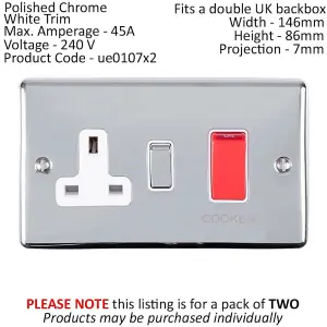 2 PACK 45A DP Oven Switch & Single 13A Switched Power Socket CHROME & White