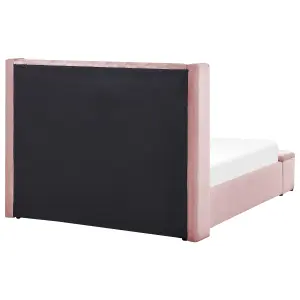 Velvet EU Double Size Bed with Storage Bench Pink NOYERS