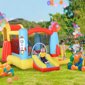 Outsunny Kids Bouncy Castle House Inflatable Trampoline Slide Water Pool 3 in 1 with Blower for Kids Age 3-8 Rocket Design