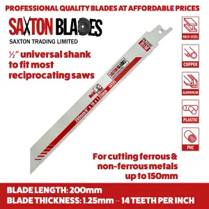 Saxton 200mm Reciprocating Sabre Saw Heavy Duty Metal Blades R825BF, Pack of 5