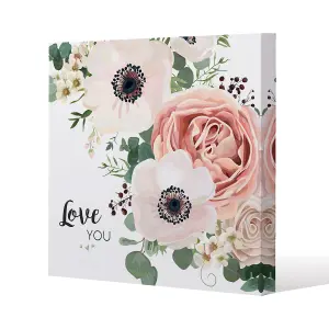 Garden Flower, Pink Peach Rose, White Anemone (Canvas Print) / 114 x 114 x 4cm