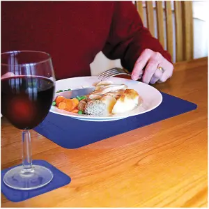 Blue Silicone Rubber Anti Slip Table Mat - 355 x 255mm - Dishwasher Safe Dining