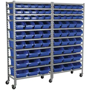 Mobile 72 Tray Parts Storage Rack for Garage and Warehouse Organization