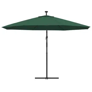 Berkfield Cantilever Umbrella with LED Lights and Metal Pole 350 cm Green