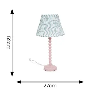 ValueLights Bobbles Rose Pink Bobbin Table Lamp with Green Arrow Pleated Shade - LED Bulb Included