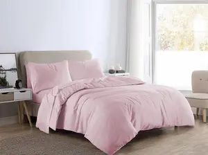 Plain Dye Flannelette Brushed Cotton Duvet Cover Set Pink