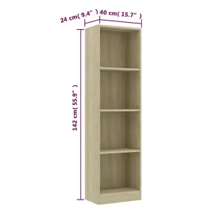 Berkfield 4-Tier Book Cabinet Sonoma Oak 40x24x142 cm Engineered Wood