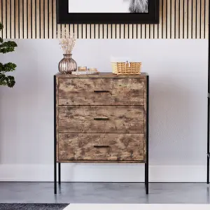 Vida Designs Brooklyn Dark Wood 3 Drawer Chest (H)795mm (W)630mm (D)400mm