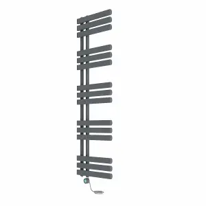 Rinse Bathrooms Designer Electric Thermostatic Heated Towel Rail D Shape Bathroom Radiator Warmer 1600x450mm Sand Grey