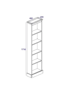 White wax Premium Corona tall narrow bookcase with antique wax top