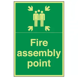 Fire Assembly Point Portrait Safety Sign - Glow in the Dark - 400x600mm (x3)