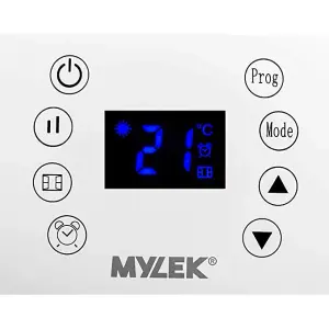 MYLEK Electric Fan Heater - Wall Mounted Downflow Blower Suitable For Bathrooms, 6 Digital Timer Programmes