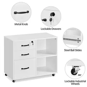 203.2cm Wide 3 -Drawer Mobile File Cabinet White