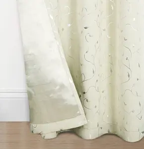 Home Curtains Victoria Metallic 108w x 72d" (274x183cm) Cream Eyelet Curtains (PAIR)