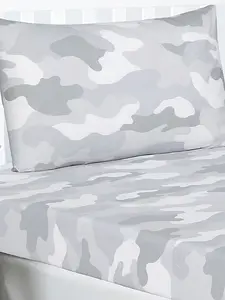 Grey Army Camouflage Single Fitted Sheet and Pillowcase Set