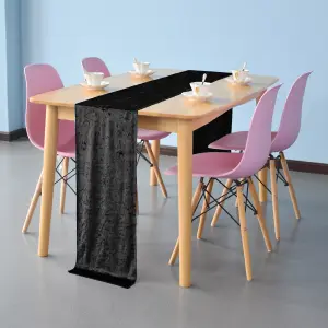 Neel Blue Crushed Velvet Table Runner, Black - 33cm x 274cm