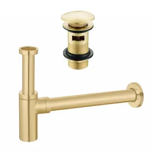 Brushed Brass Full Cover Slotted Basin Waste & Minimalist Bottle Trap