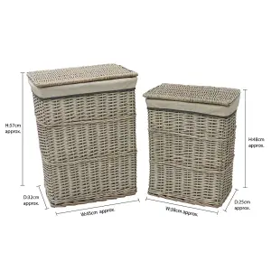 JVL Arianna Rectangular Willow Baskets, Set of 2 Laundry Baskets and 2 Waste Paper Bins, Grey Wash