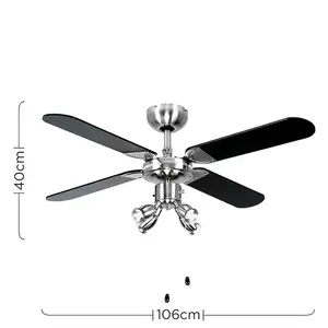 ValueLights Chrome 42" Modern Ceiling Fan With Spot Lights And Black Silver Reversible Blades