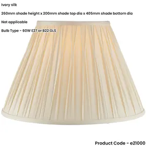 16" Tapered Lamp Shade - Ivory Silk Pinched Pleats Fabric Cover - Table Light