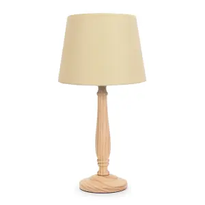 ValueLights Victoria Traditional Light Wood Candlestick Table Lamp with Beige Tapered Shade - LED Bulb Included