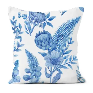 Faux Suede Cushion Indigo Florals Print 30cm x 30cm