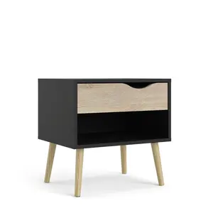 Dowler 1 Drawer Bedside Table Black Matte/Oak