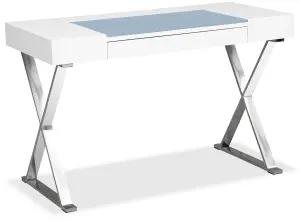 Homeology ADONIS White with Built-In Luxury Light Blue Leather Pad Ergonomic Home Office Desk