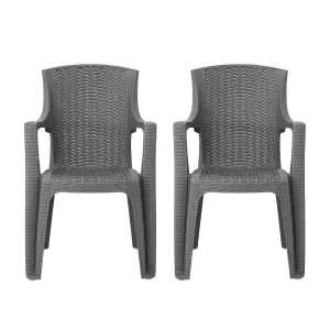 simpa Stackable Plastic Rattan Effect Garden Chair - Grey Set of 2