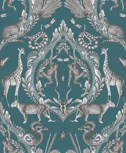 Galerie Bazaar Teal Menagerie Smooth Wallpaper