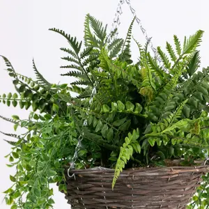 Blooming Artificial 35cm Faux Forest Foliage Hanging Basket - Outdoor Fern Plant