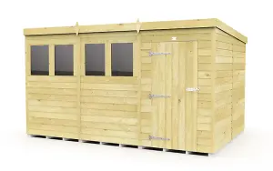 12 x 8 Feet Pent Shed - Single Door With Windows - Wood - L231 x W358 x H201 cm